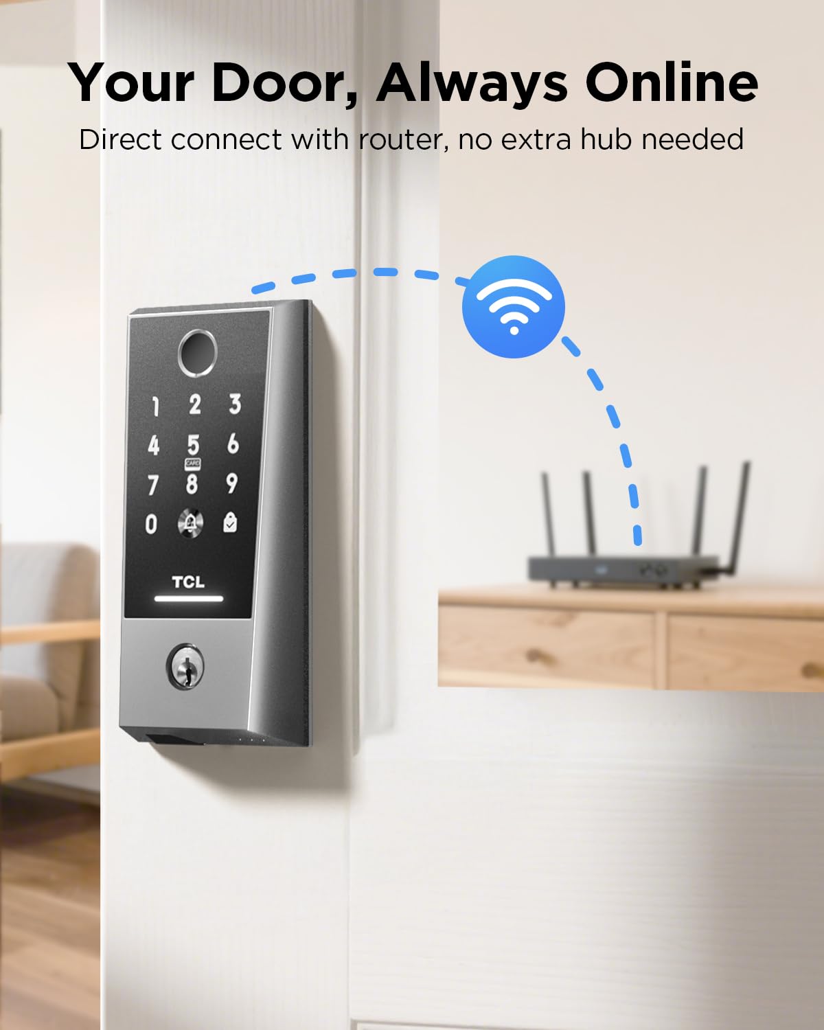 TCL D2 Plus Smart Lock, Fingerprint Door Lock, Built-in Doorbell & Wi-Fi, No Hub Needed, Keyless Entry Electronic Deadbolt for Front Door, Compatiable with Alexa&Google Assistant, Auto Lock