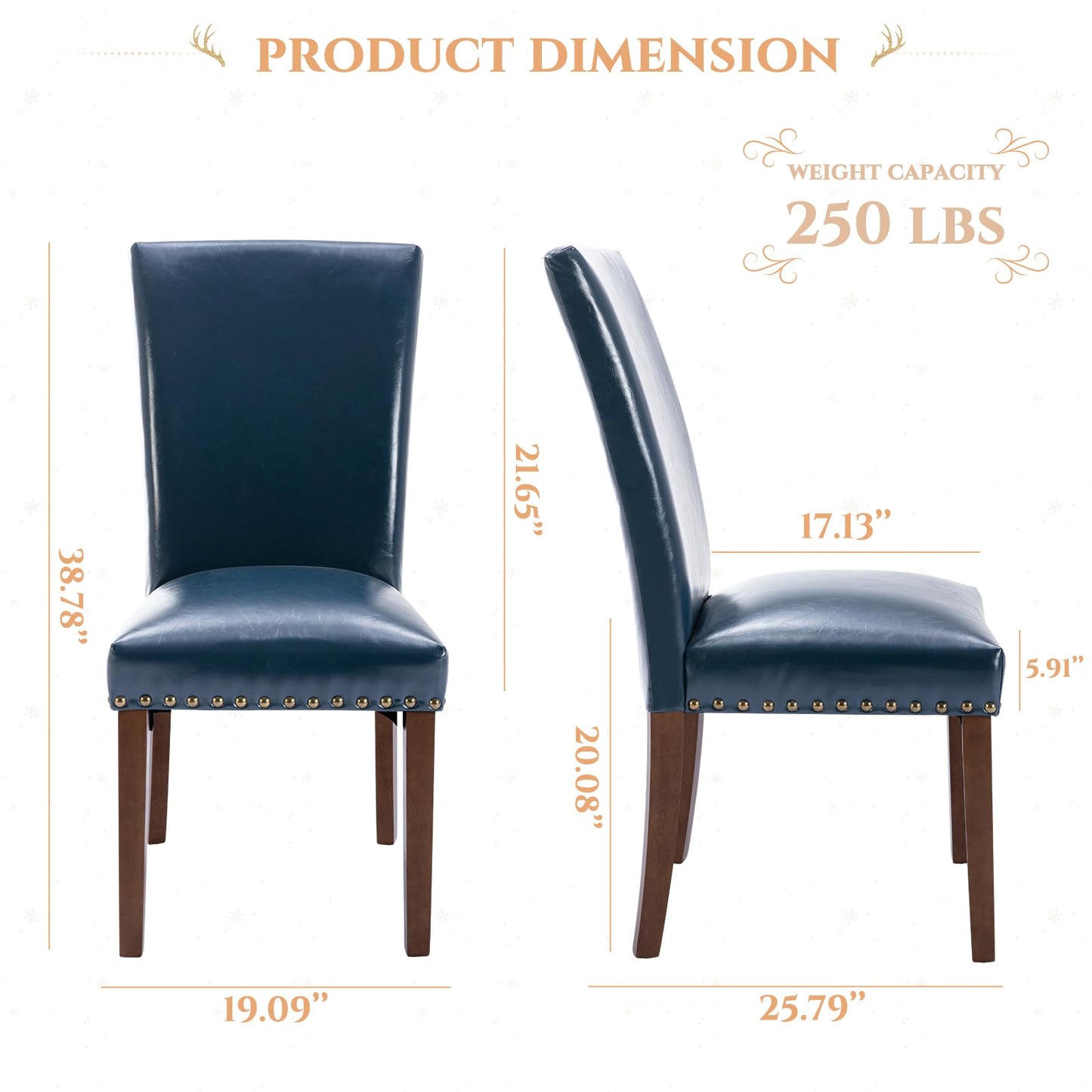 COLAMY Upholstered PU Leather Dining Chairs Set of 6 with High Back Support, Nailhead Trim & Solid Wood Legs, Comfortable Dining Room Chairs for Kitchen Table, Apartment & Family Use