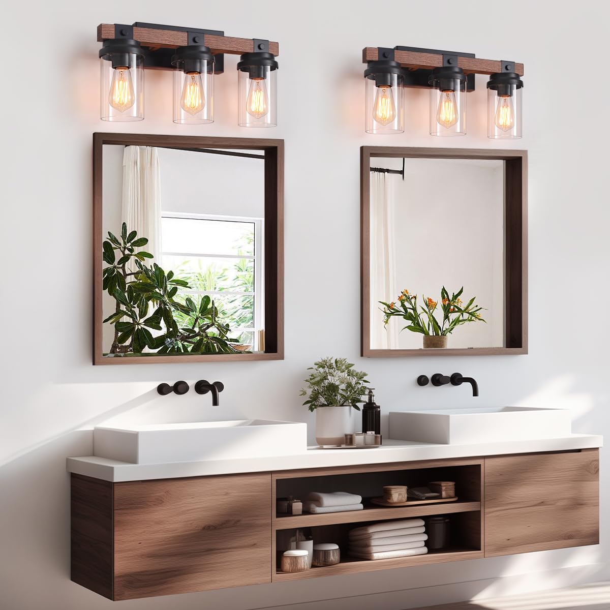ZSMIHDOH 3 Light Vanity Light, Rustic Black Metal with Clear Glass Shade, 3 Lights, Farmhouse Style