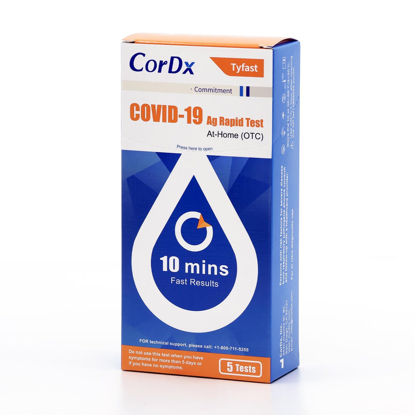 CorDx TyFast at Home COVID 19 Antigen Rapid Test Kit, Easy, Accurate, Fast Results in 10 Minutes. (5-Pack)