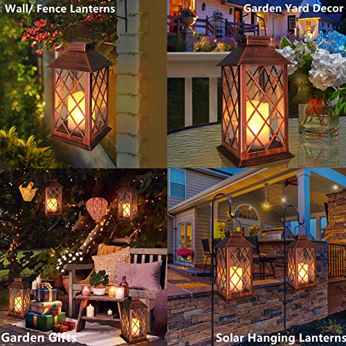 [2 Pack] TAKE ME 14" Solar Lantern Outdoor Garden Hanging Lantern Waterproof LED Flickering Flameless Candle Mission Light...