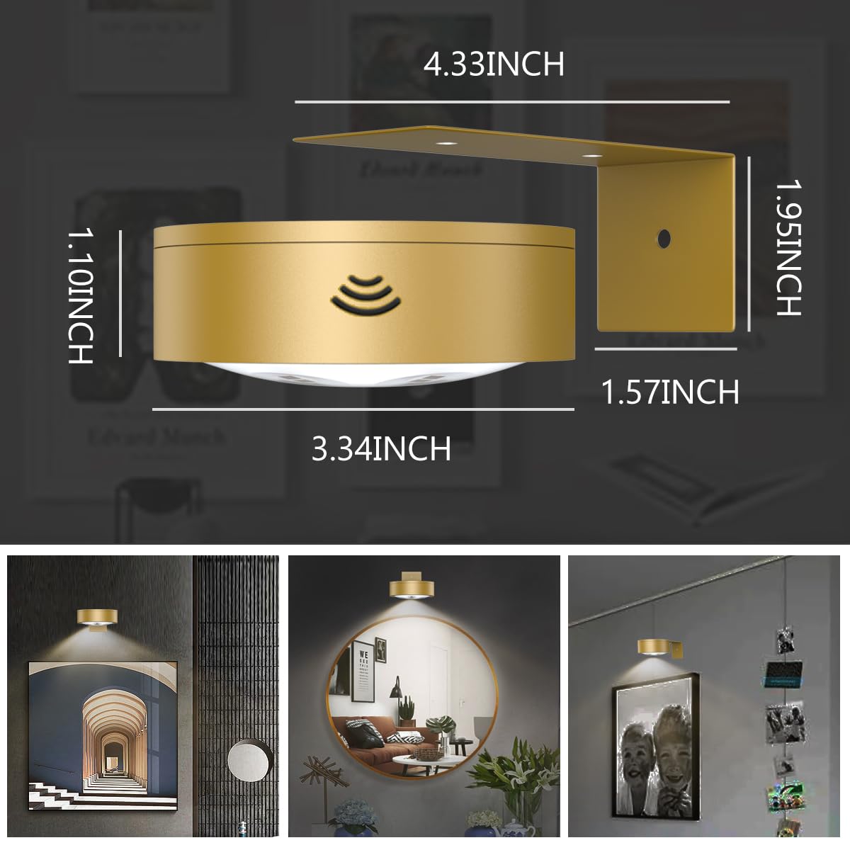 Xuolder 6-Pack Battery Operated Picture Light, Remote & Dimmable, Gold, Model xu36, Plastic, Wireless Wall Decor Puck Lights