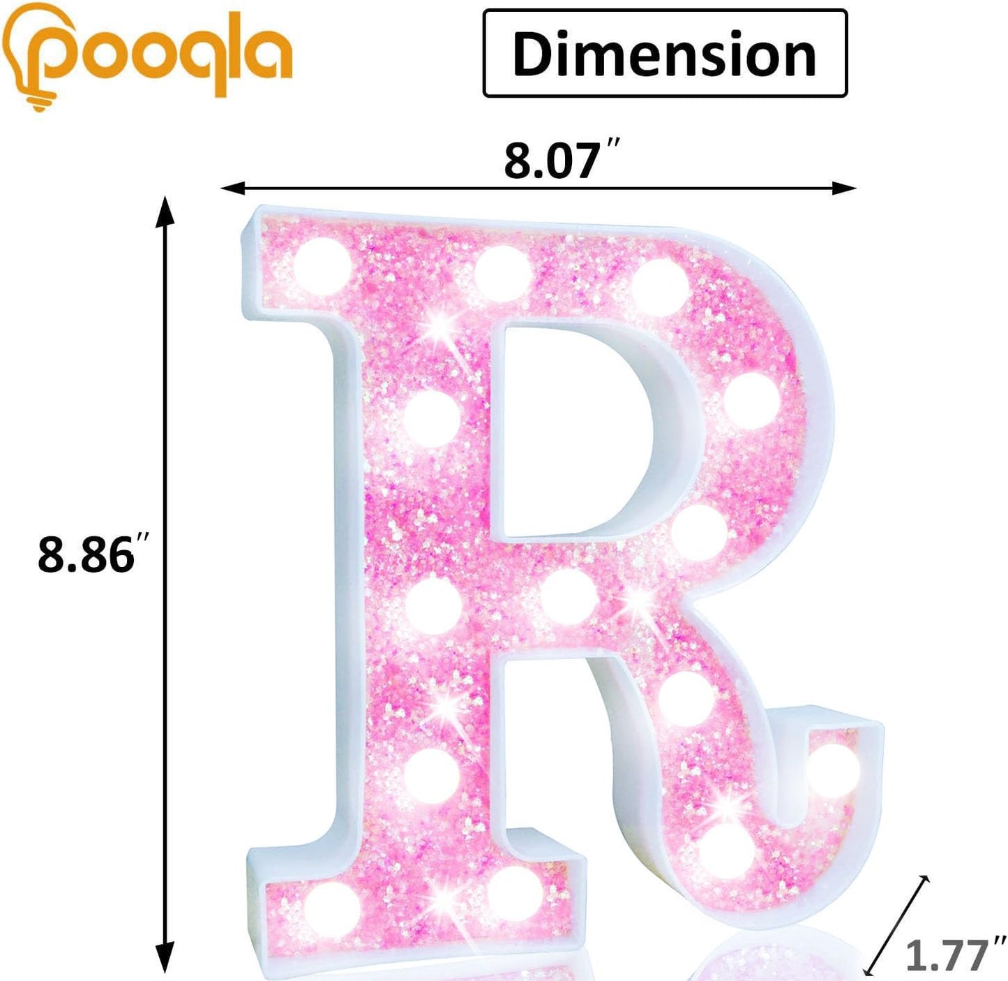 Pooqla Led Marquee Letter Lights  Light Up Pink Letters Glitter Letter Sign For Girls Gifts  Battery Powered For Night Light Birthday Party Wedding Home Bar Christmas Decoration  Cool White Pink R