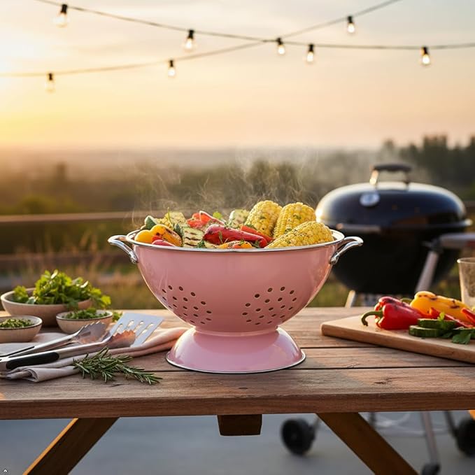 Calypso Basics by Reston Lloyd Enameled Colander & Vegetable Strainer, 5 Quart, Pink