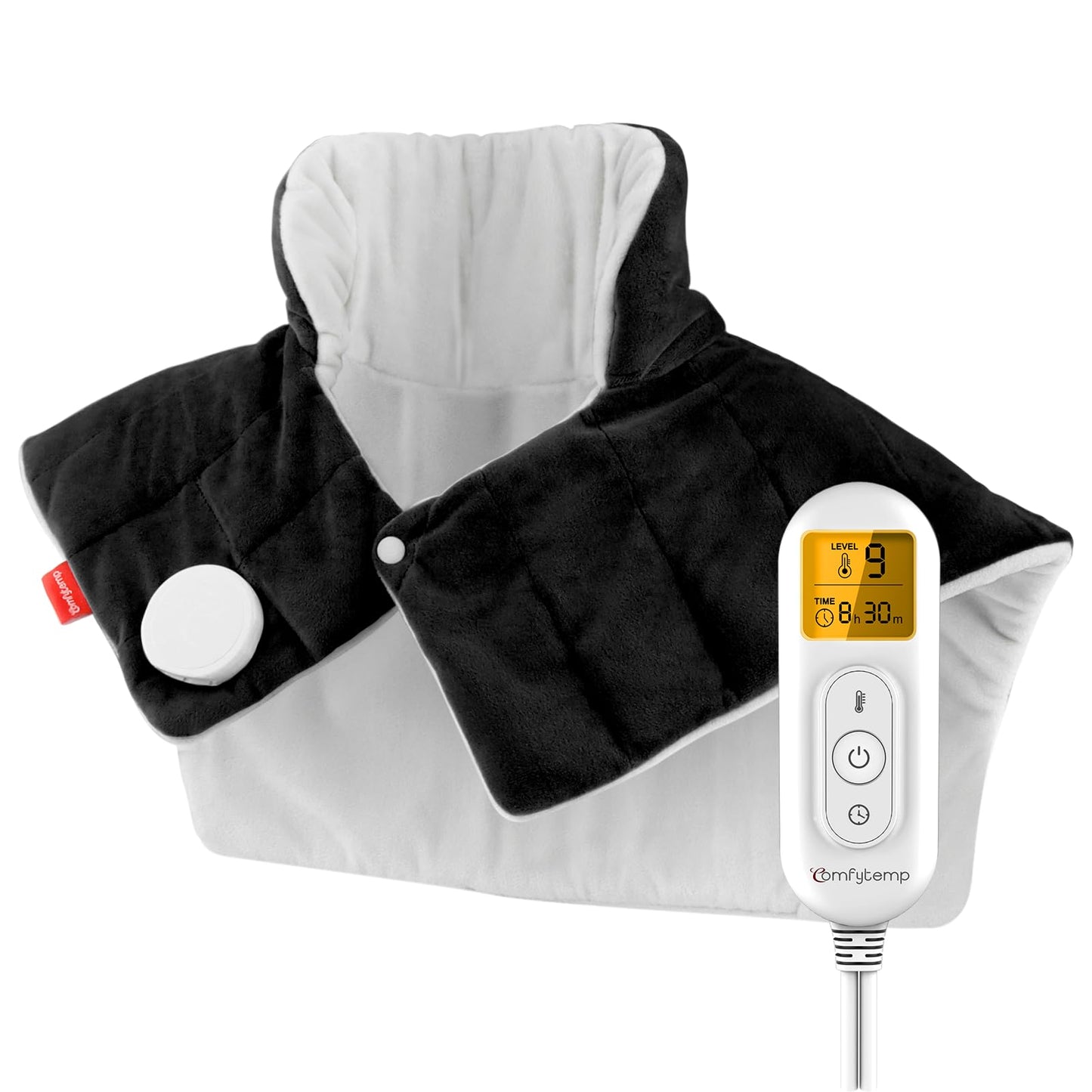 Comfytemp Heating Pad for Neck and Shoulders and Back, 2.6lb Weighted Electric Heat Pad FSA Eligible, Large HSA Heated Wrap, 9 Heat Settings & 11 Timer, Birthday Gifts for Women Men Mom Dad, Black