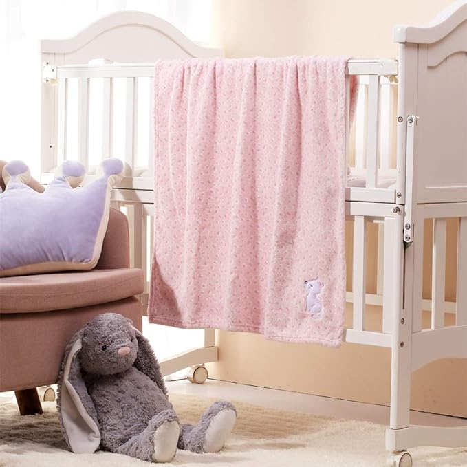 CREVENT 30''X40'' Cute Plush Cozy and Warm Fleece Baby Blanket for Girls Infant Toddler Crib Cot Stroller - Pink Cat