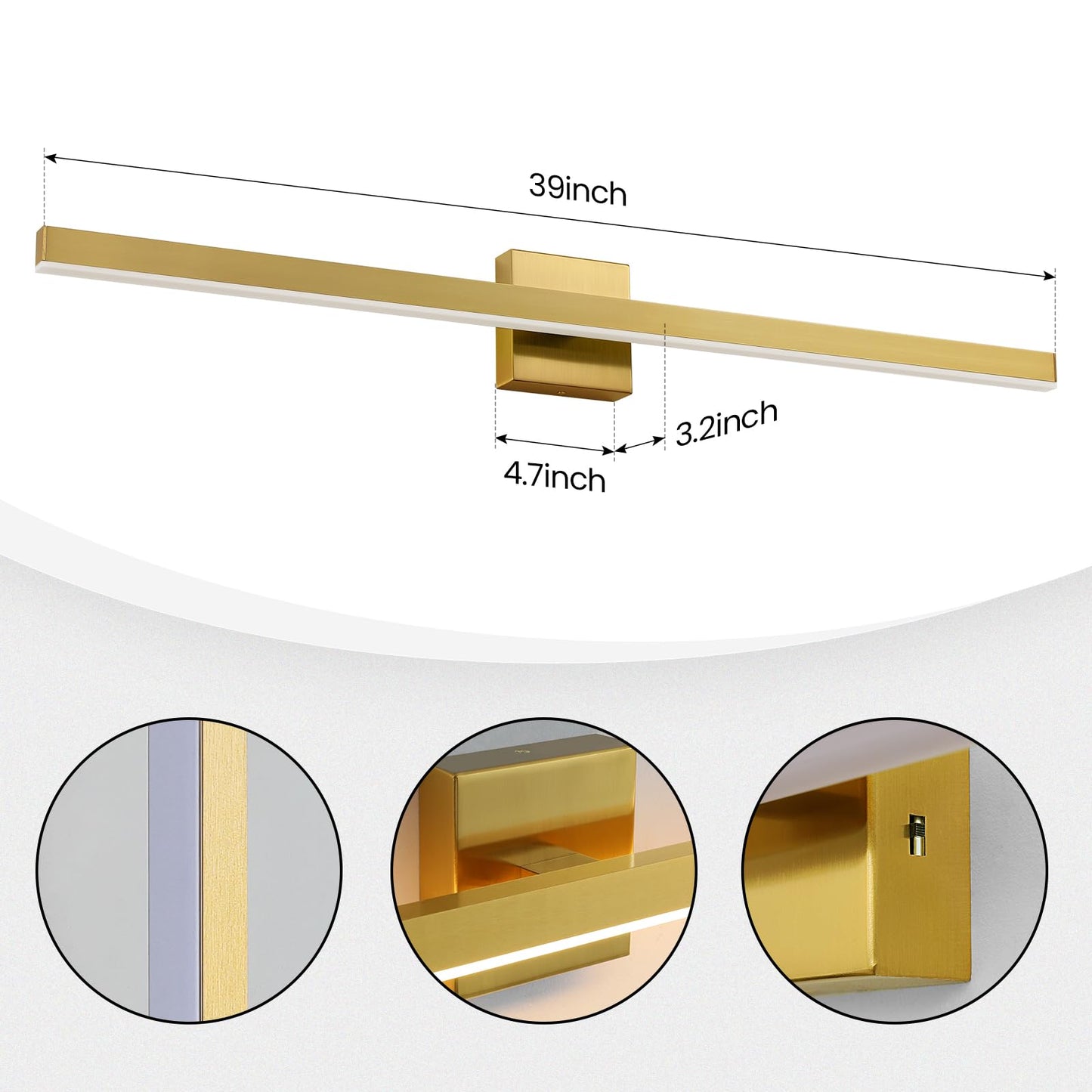 Kaisite Brushed Gold Vanity Light For Bathroom Above Mirror 39 Inch Led 5Cct Bathroom Lighting Fixtures Dimmable Modern Bath Wall Light Fixture Over Mirror