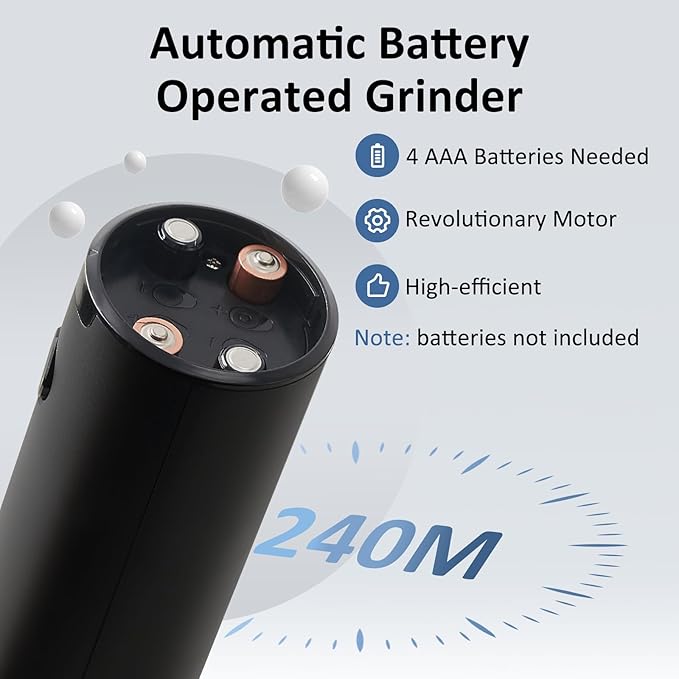 Automatic Salt and Pepper Grinder Set, Battery Operated (Not Included), Adjustable Coarseness with LED Light, ELectric Pepper and Salt Shakers Refillable, 95ml Large Capacity(2 Packs, Black)