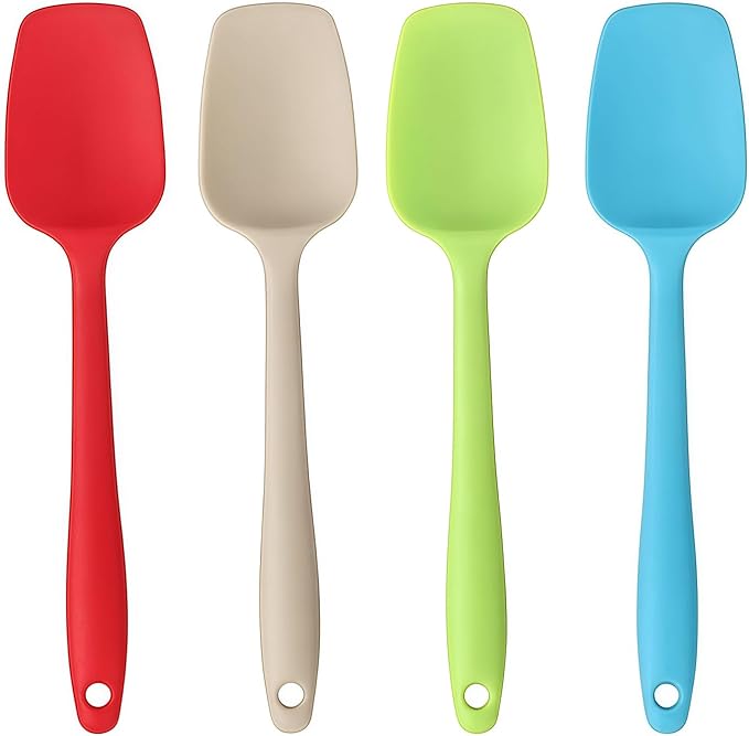 Silicone Spatula, Rubber Spoon Spatula Heat Resistant, One Piece Design Non-Stick Spoonula, Flexible Kitchen Scrapers with Stainless Steel Core for Baking, Mixing, Cooking