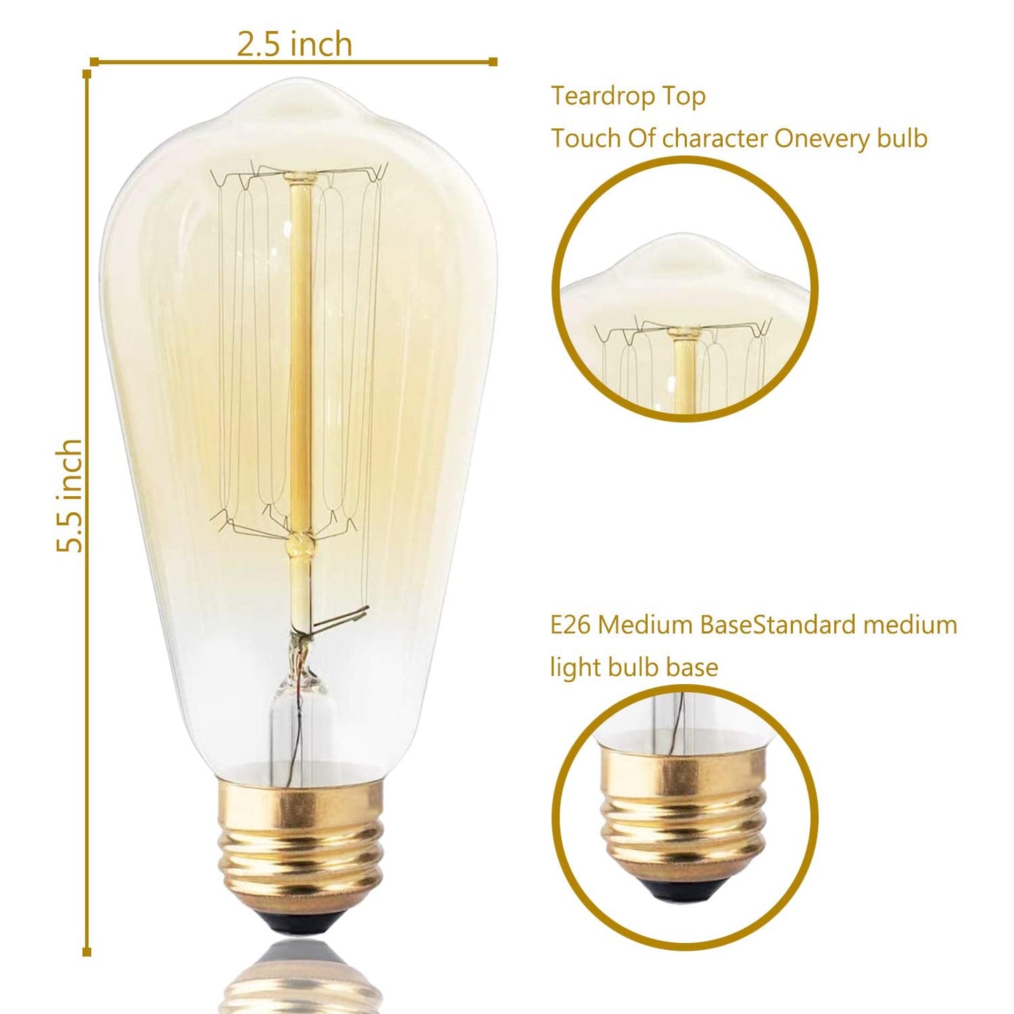 Dsyj Vintage 60W Incandescent Light Bulbs E26 Base Dimmable, Warm White, 252 Lumens, 1 Count, Model Dsyj-515182