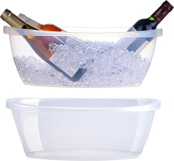 AiSmRu 2 Pack Large Ice Buckets for Parties, 5L Oval Plastic Champagne Wine Cooler Beer Chiller Bucket Beverage Tub for Mi...