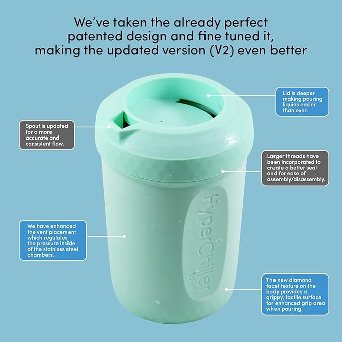 HyperChiller HC1 Patented Iced Coffee/Beverage Cooler, NEW, IMPROVED,STRONGER AND MORE DURABLE! Ready in One Minute, Reusable for Iced Tea, Wine, Spirits, Alcohol, Juice, 12.5 Oz, Mint