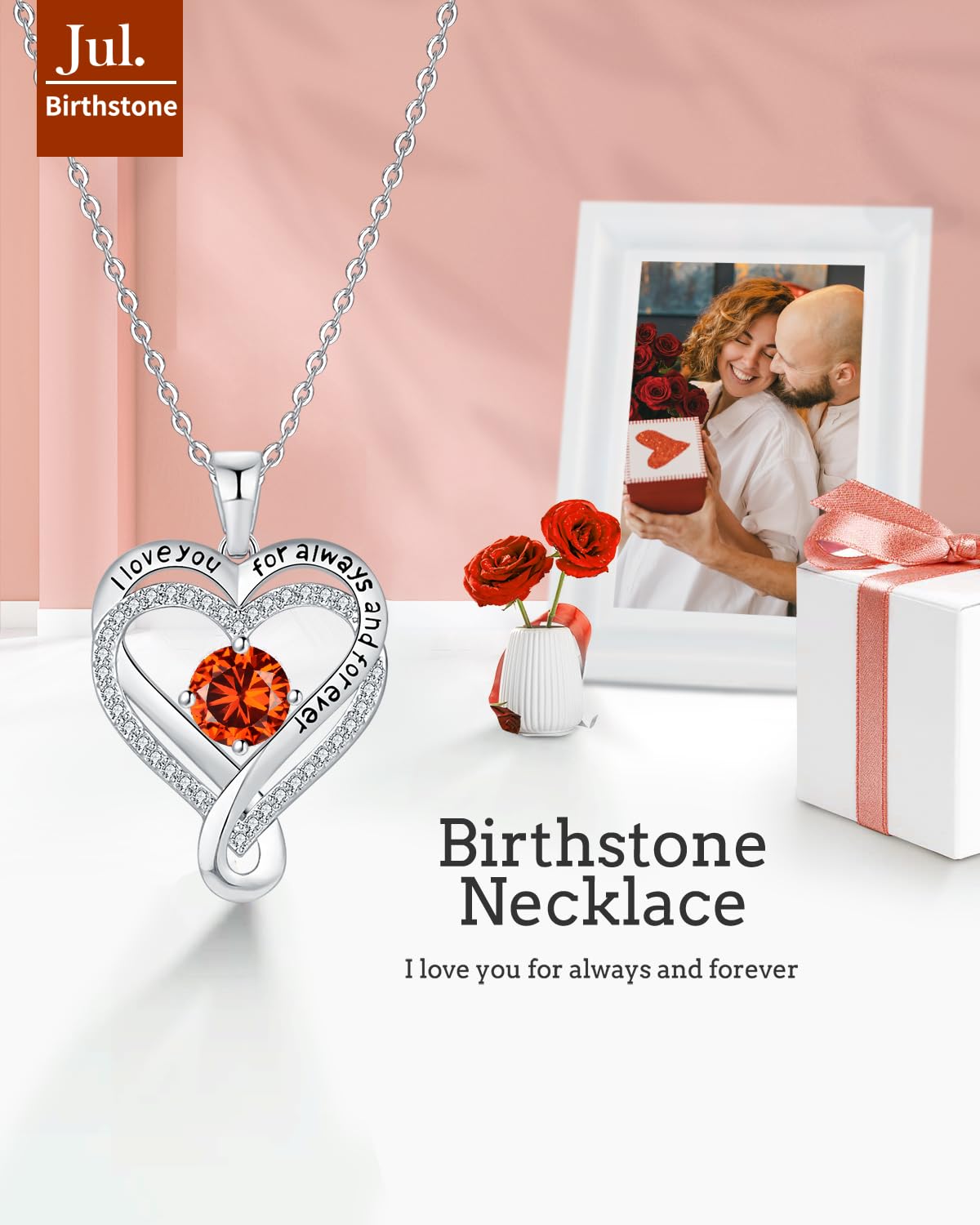 Mkhhy Birthday Gifts for Women Jewelry Infinity Love Heart Ruby Birthstone Womens Necklace Gifts for Wife Birthday Girlfriend An