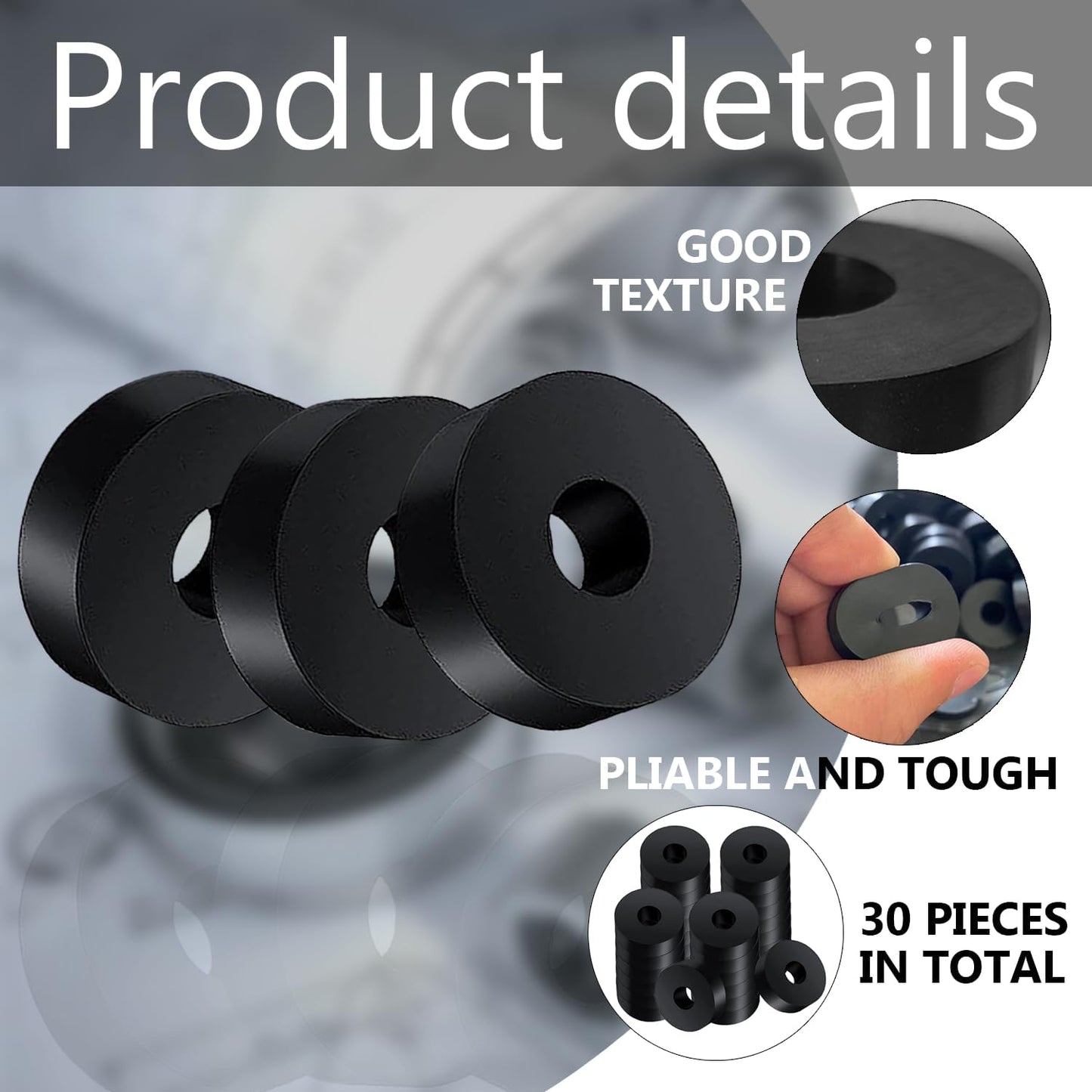 30 PCS Rubber Spacer 5 Sizes Black Non-Slip Thick Grommets Vibration Isolation Round Rubber Flat Washers Spacers Washers for Home and Car Accessories
