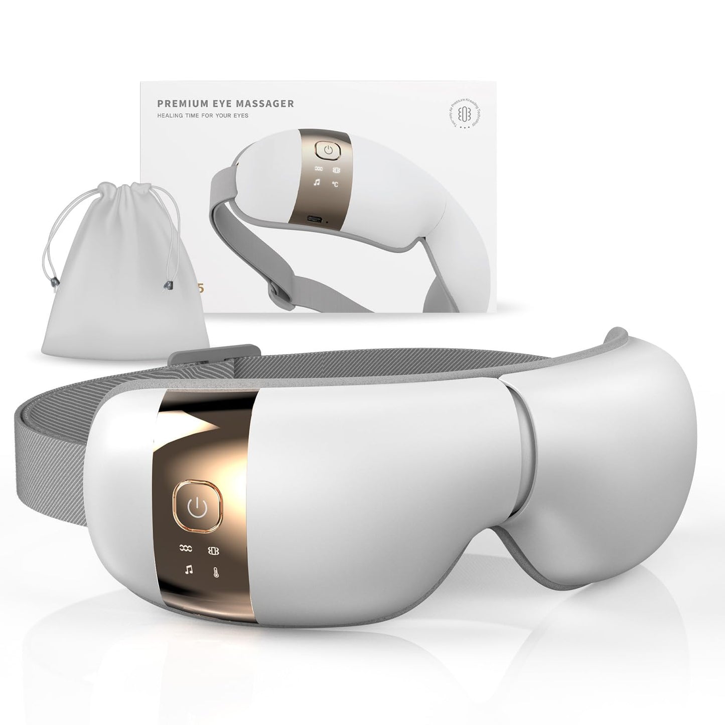 HubiCare Eye Massager with Heat, Vibration, and Music Helps Relieve Strain, Dark Circles, Dryness, and for Migraine Relief Relaxation and Better Sleep Valentines Day Gifts for Women/Men (White)