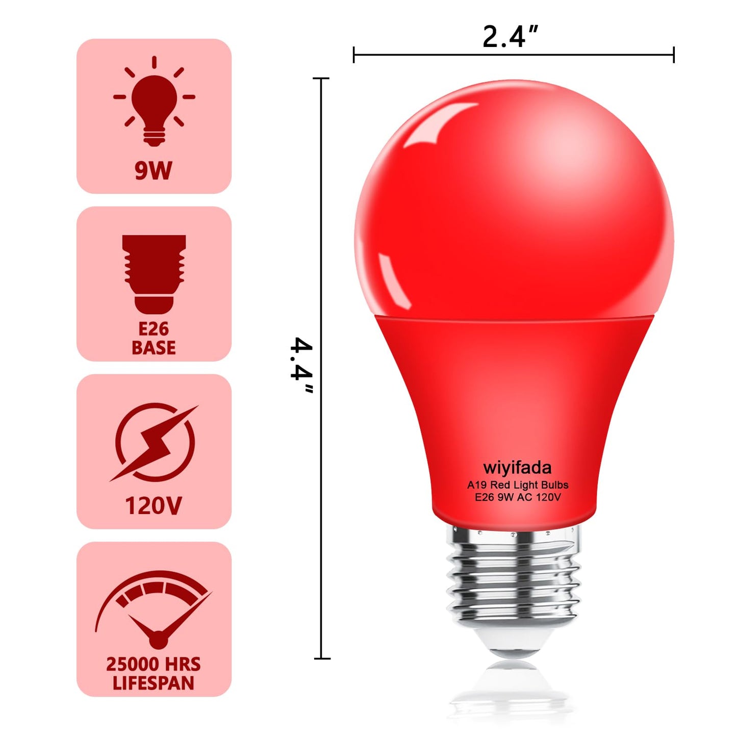 Wiyifada Led A19 Red Light Bulb 8 Pack, 9W E26 Base For Home, Porch & Party Decoration