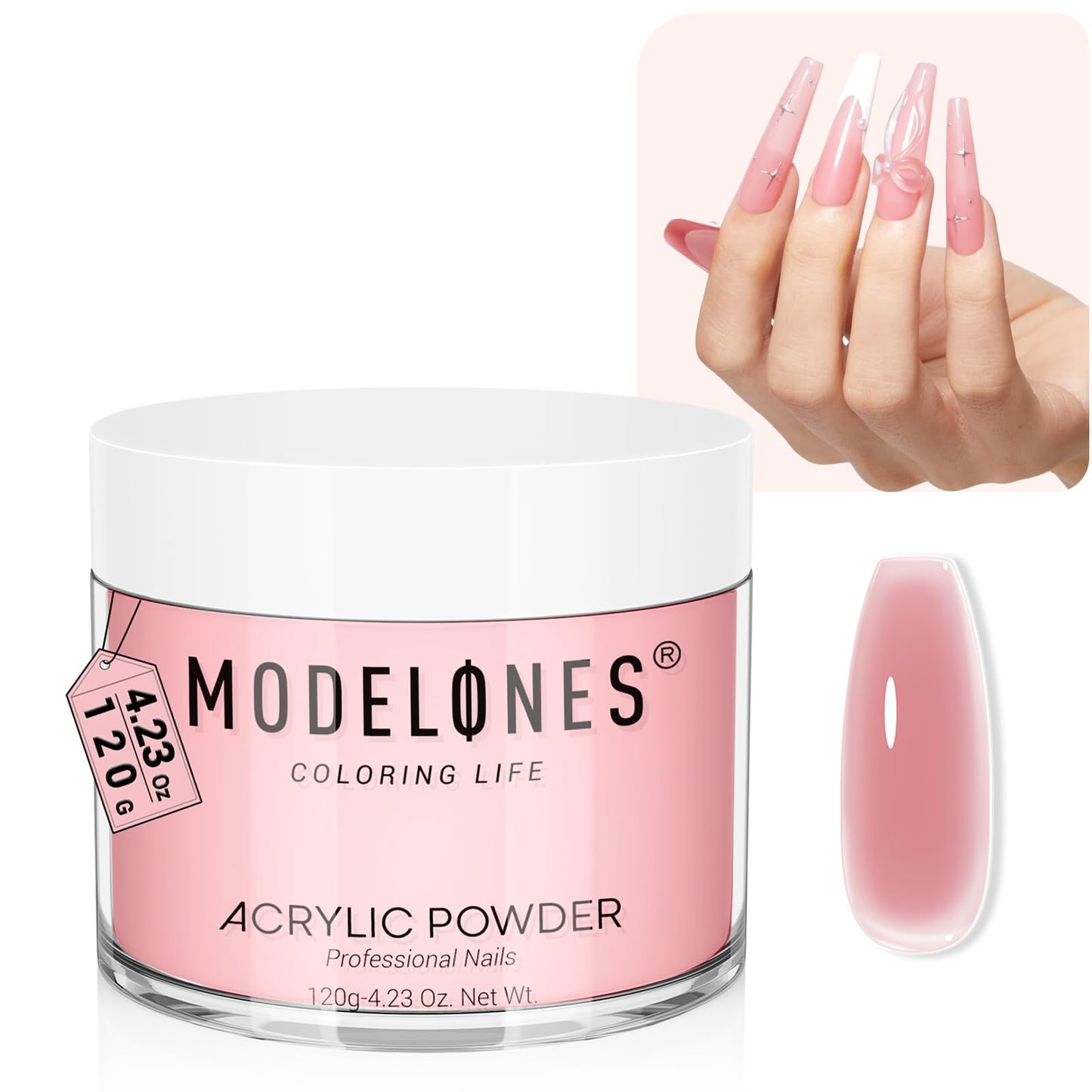 Modelones Acrylic Powder, 4.23oz Upgraded Cover Pink Nail Acrylic Powder for Nail Art 3D Carving French Nails Extensions, Non-Ye