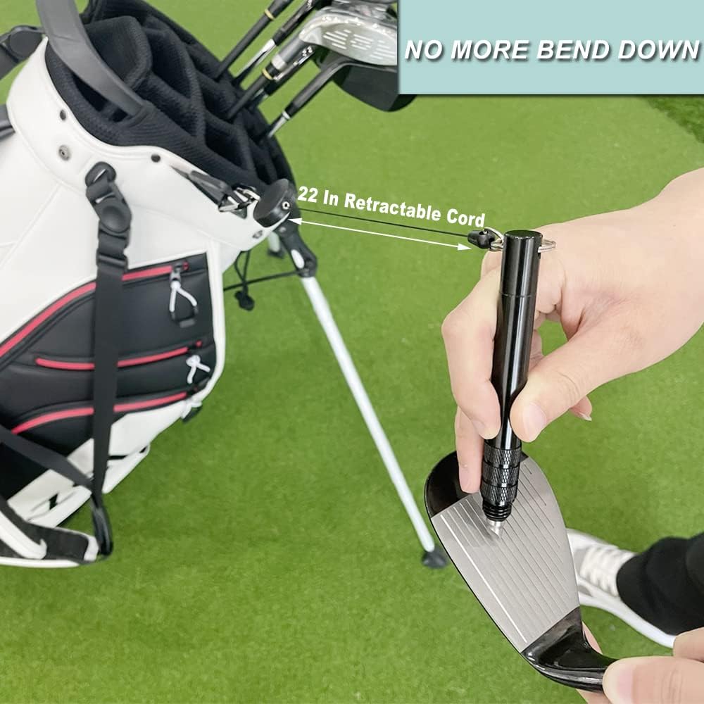 MAZEL Golf Wedge Groove Sharpener Tool | Golf Club Sharpener - Aluminum Alloy Shaft Golf Club Groove Cleaner and Sharpener with 3 Replaceable Heads,Fit for U & V-Grooves Re-Grooving Tool