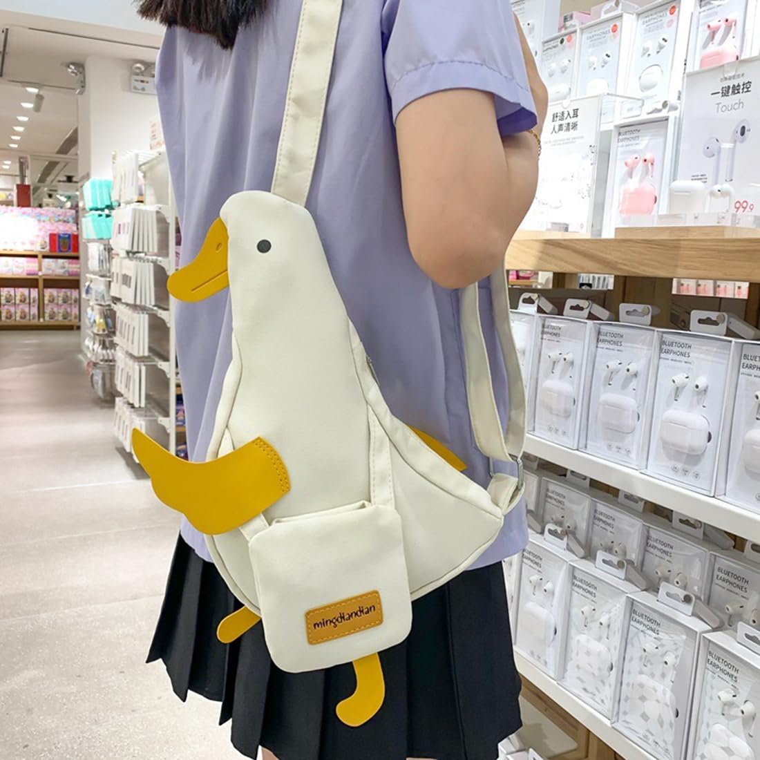 PRLINJSK Kawaii Purse, Cute Duck Crossbody Shoulder Bag, Novelty Messenger Purse for Women with Pins Gifts