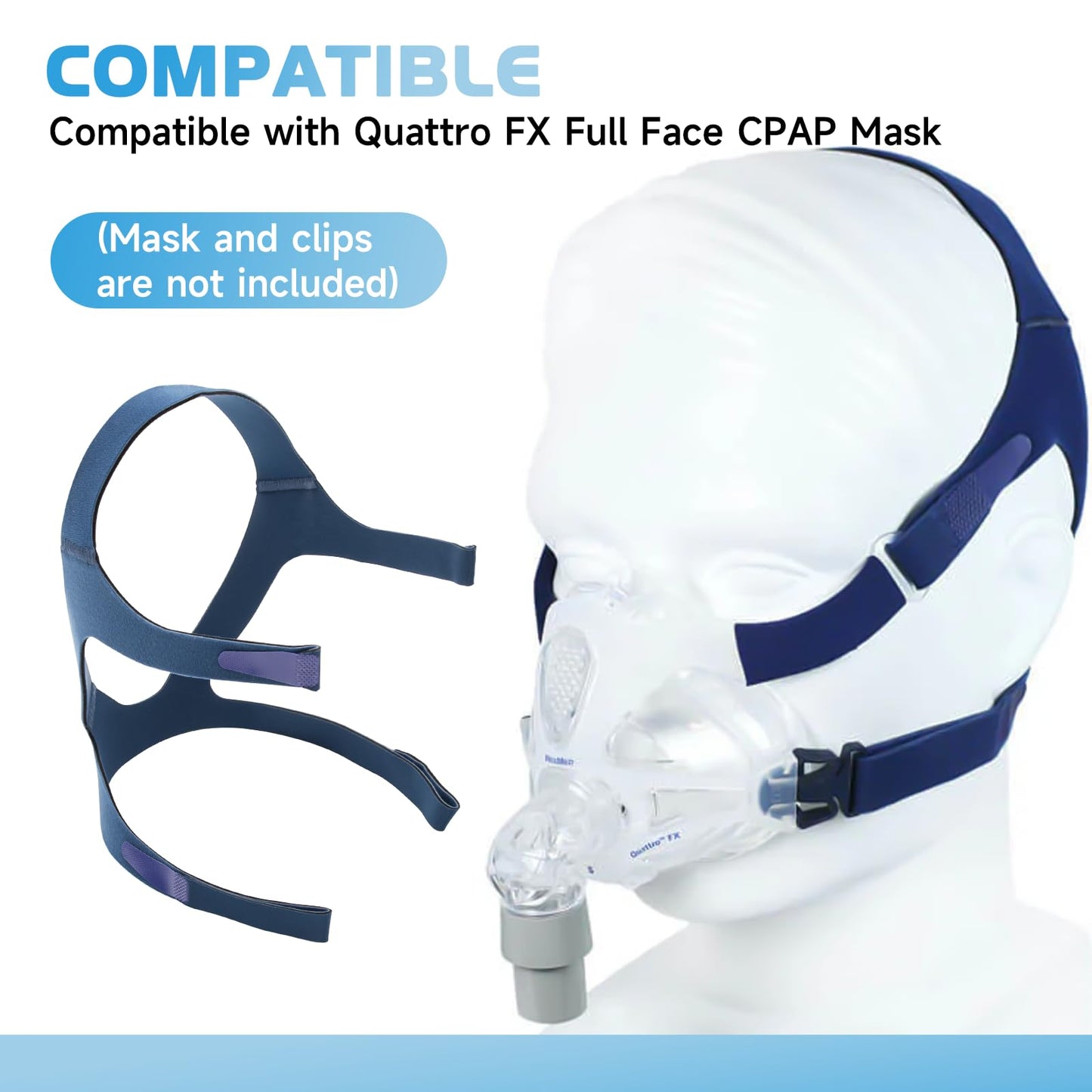 Replacement Headgear for ResMed Quattro FX Full Face CPAP Mask, Velcro Adjustments Headgear Strap Breathable Replace CPAP Headband - Medium/Standard