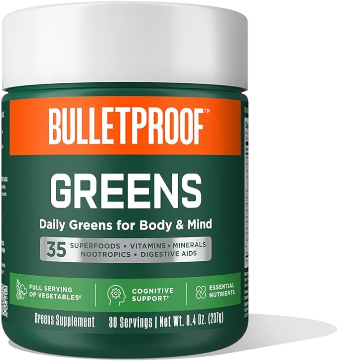Bulletproof Greens, 8.4 Ounces, Daily Greens Powder with Superfoods and Nootropics, Full Serving of Vegetables, Essential Nutrients