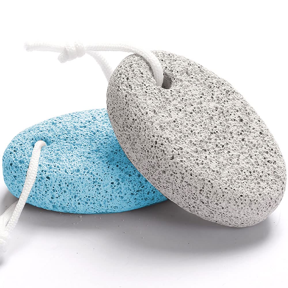 Natural Foot Pumice Stone for Feet, Borogo 2-Pack Lava Pedicure Tools Hard Skin Callus Remover for Feet and Hands - White&Blue