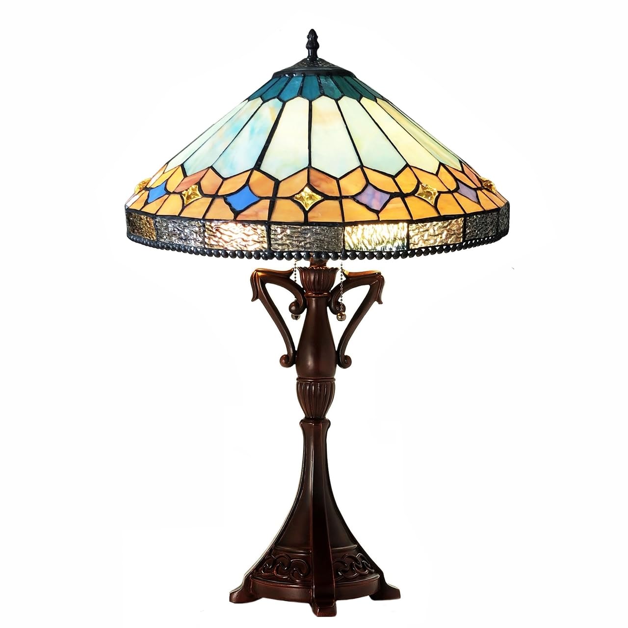 CHLOE Tiffany-Style Stained Glass Table Lamp 25in Height Antique Bronze Model CH1T588BM18-TL2