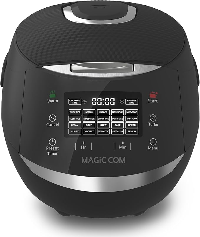 MAGiC COM multi-Functional Digital Rice Cooker 10 Cup Uncooked (20 Cup Cooked), 15-in-1 Programmable Electric Rice & Grain Cooker with Auto Clean, Non-Stick Pot, Steamer Basket, 24H Delay Timer, and Auto Keep Warm(Black)