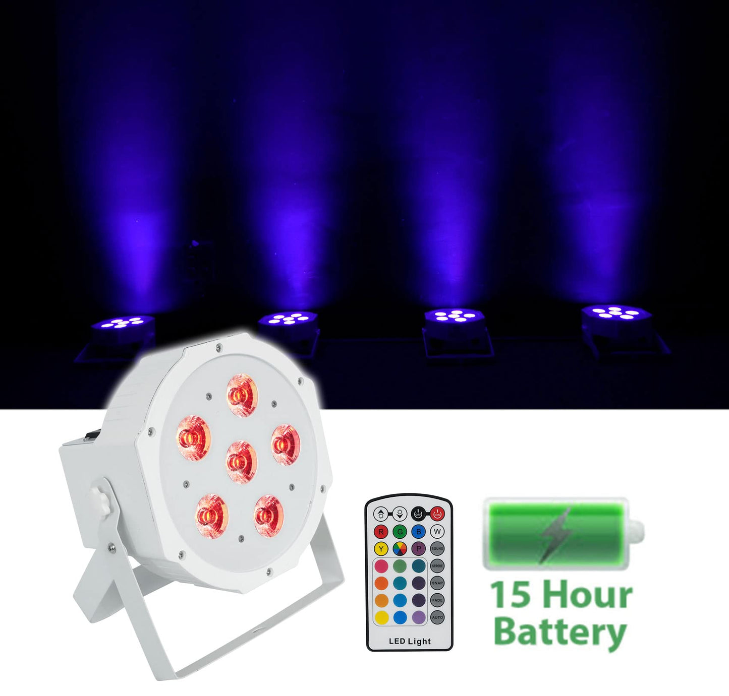 Rockville Battery Par 6Rf White Rgbwa+Uv Wireless Dmx Led Wash Light, 6 Leds (6W Each), Rechargeable & Replaceable Battery, Rf R