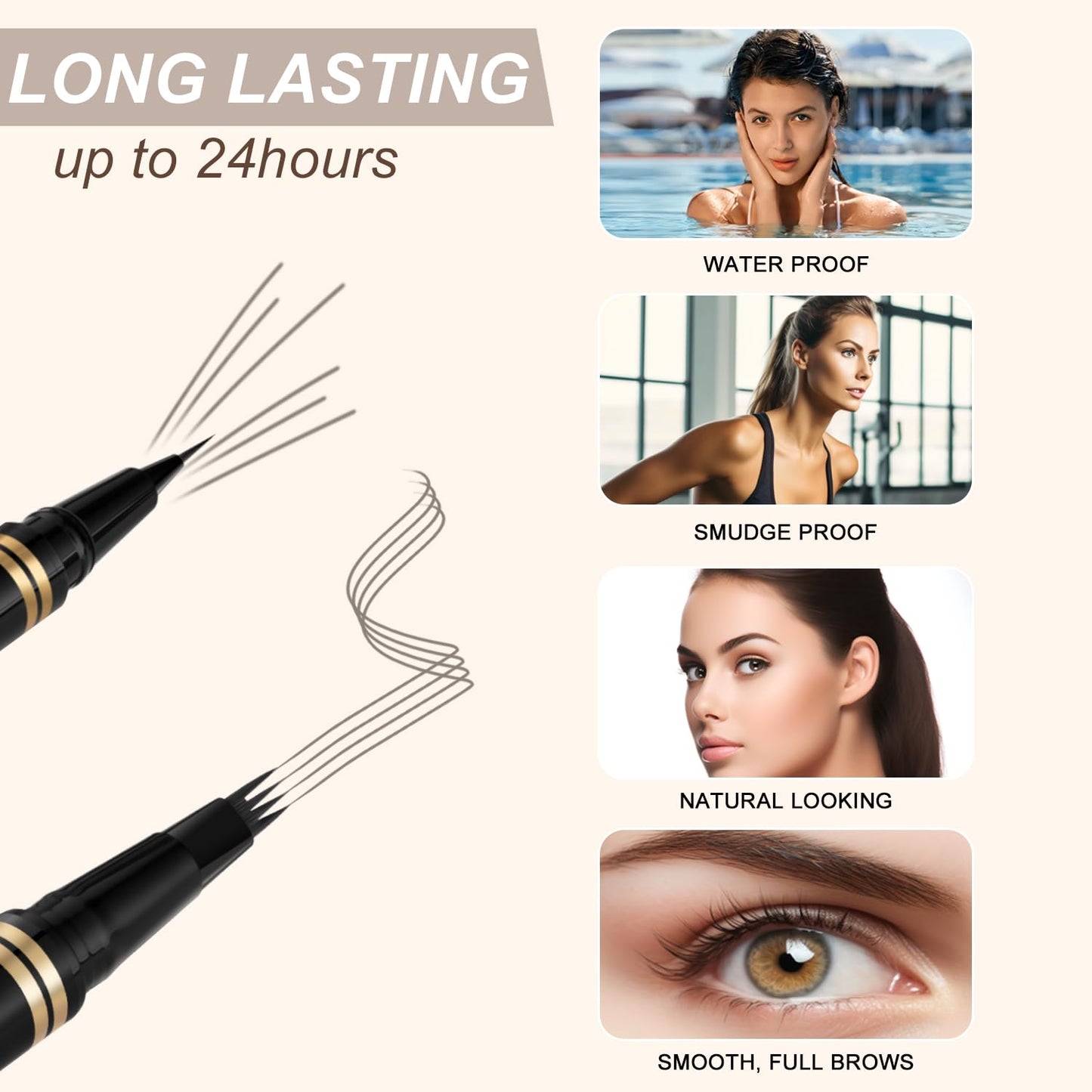 Makeup Kit with 4 Tip Waterproof Microblading Eyebrow Pencil, Eyeliner, Pomade and Dual-ended Brush, Brow Pencil Kit for Natural Looking - Grey