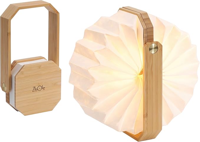 Portable Bamboo Lamp - Foldable Japanese Lantern with USB Charging, Waterproof Tear-Resistant Fiber Paper Shade, Accordion Travel Light for Home Decor Camping Gift