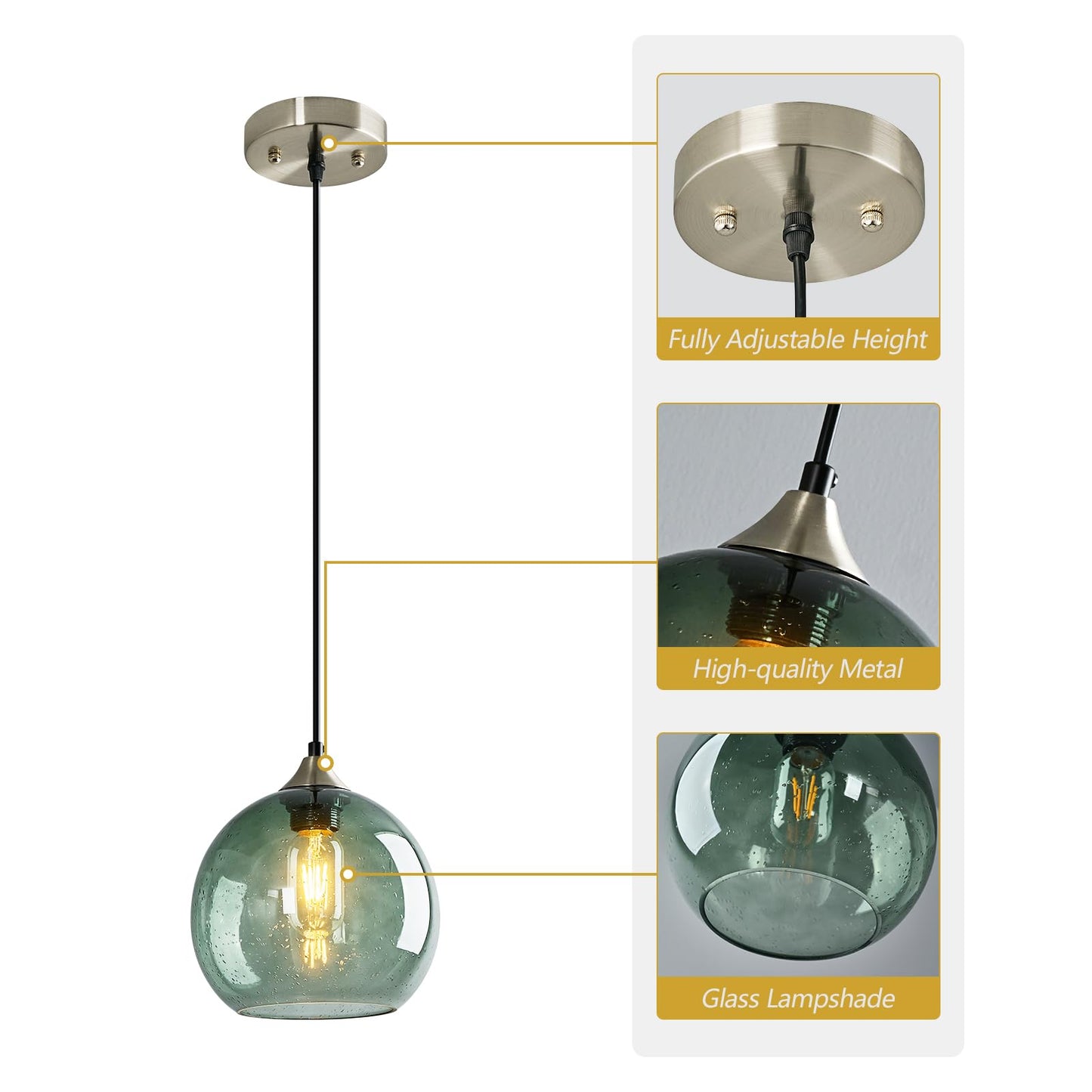 Lbsqj Gray Green Glass Pendant Lights Kitchen Island Lighting Globe Pendant Light Fixtures Modern Pendant Lighting For Kitchen Island Bedroom Living Dining Room Light Fixture(7.87In  3-Pack)