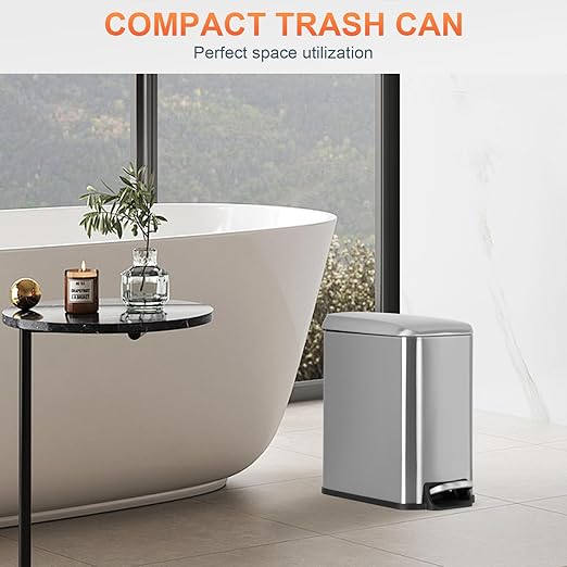 PayLessHere 1.3 Gallon Trash Can Kitchen Trash Can Stainless Steel Garbage Can with Removable Plastic Inner Bucket Lid Foot Pedal for Home Kitchen Bedroom Bathroom (1, Stainless Steel)