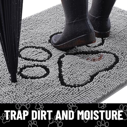 Smiry Dog Door Mat for Muddy Paws, Absorbent Dirt Trapper Non Slip Quick Dry Washable Chenille Mat for Mud Dogs, Entry Rug...