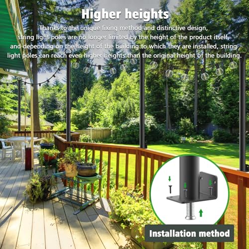 NUERPO 4 Pack String Light Poles,5Ft Metal Poles for Outdoor String Lights,Outdoor Light Poles with Post,Poles/Stand for O...