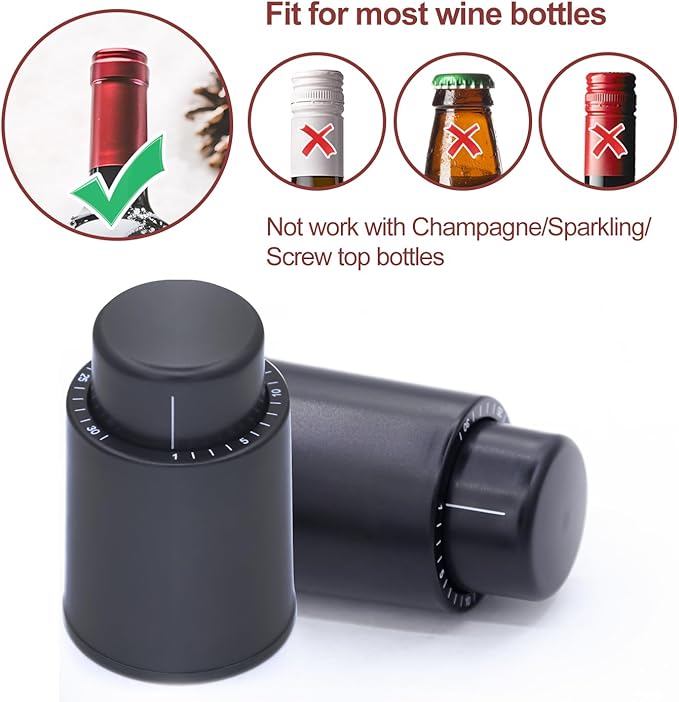 Vacuum Wine Stopper W/Pump, 2-Pack Wine Preservers Savers, Wine Bottle Sealer Blocker, Gifts for Wine Lovers | Reusable Wine Accessories, No Worry Waste Wine