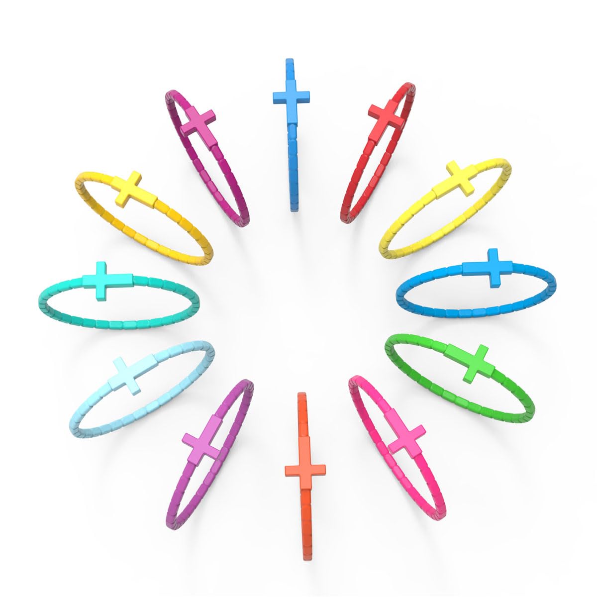 YalsFTY 24 PCS Colorful Cross Silicone Bracelets - Christian Rubber Wristbands for Kids Teens Adults, Waterproof, 54.4mm Diamete