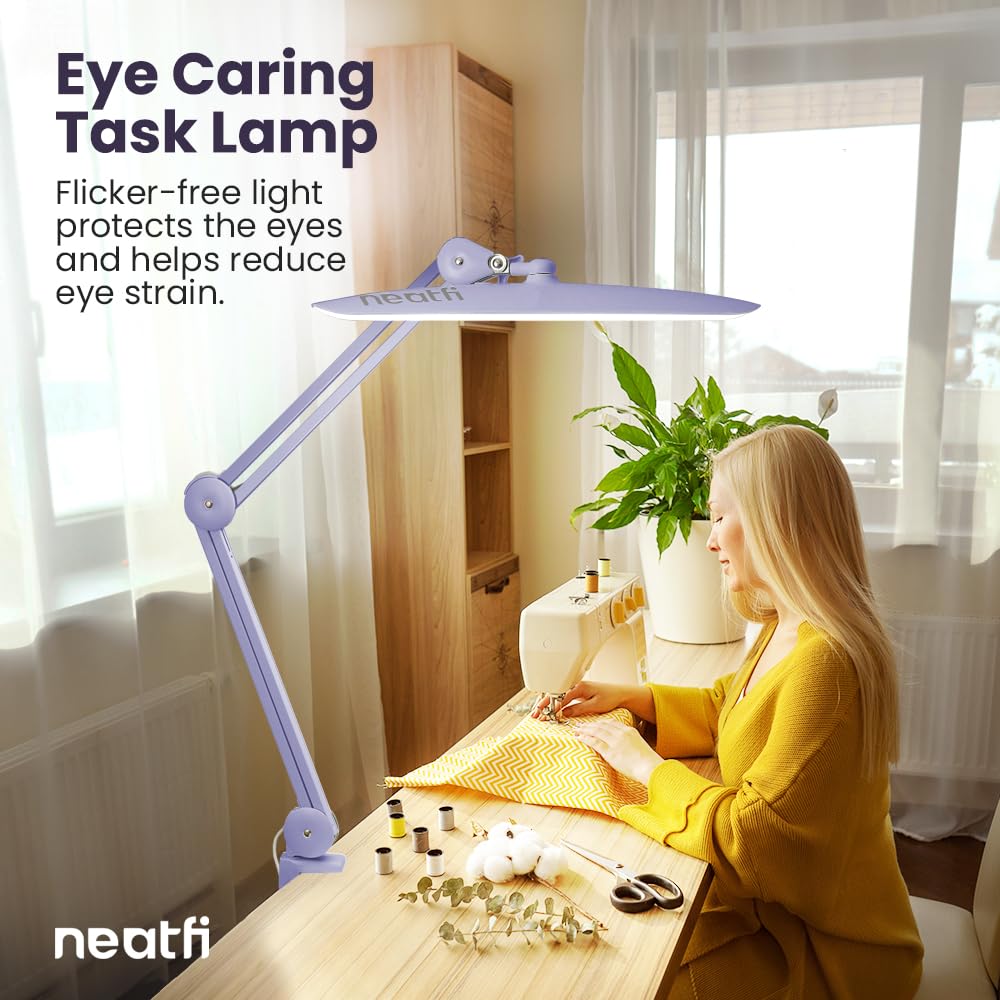 Neatfi Xl 2 200 Lumens Led Task Lamp  24W  117 Pcs Smd Led  Dimmable  4 Level Brightness  3 Light Modes  Desk Light For Home  Office  Workbench (Cct  Lavender)