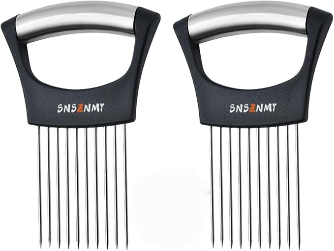 Onion Holder for Slicing, Upgrade Stainless Steel Onion Slice Holder Lemon Slicer Vegetable Cutter, Assistant Tool for Slicing Fruit, Potato, Tomato and Meat (2 Pack)