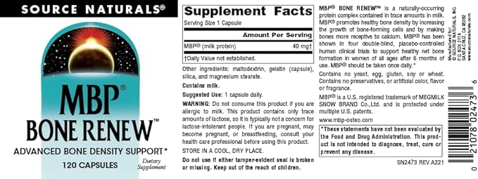 Source Naturals MBP Bone Renew - Milk Protein for Advanced Bone Density Support* - 120 Capsules