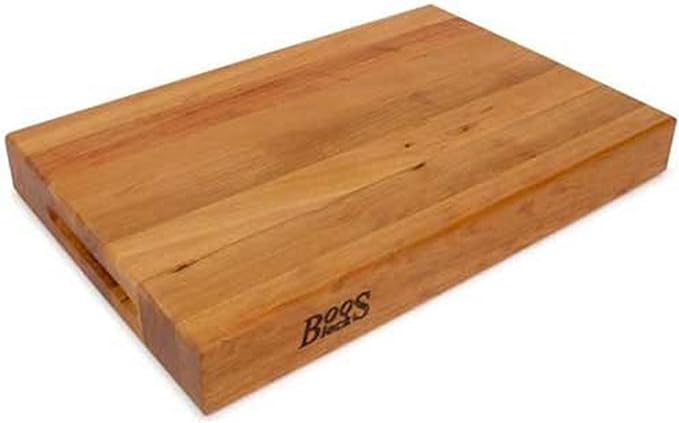 John Boos RA-Board Series Rectangular Wooden Maple Cutting Board 18”x12” – 2.25” Thick, 15-lb Reversible Butcher Block with Edge-Grain & Finger Grips – Made in the USA