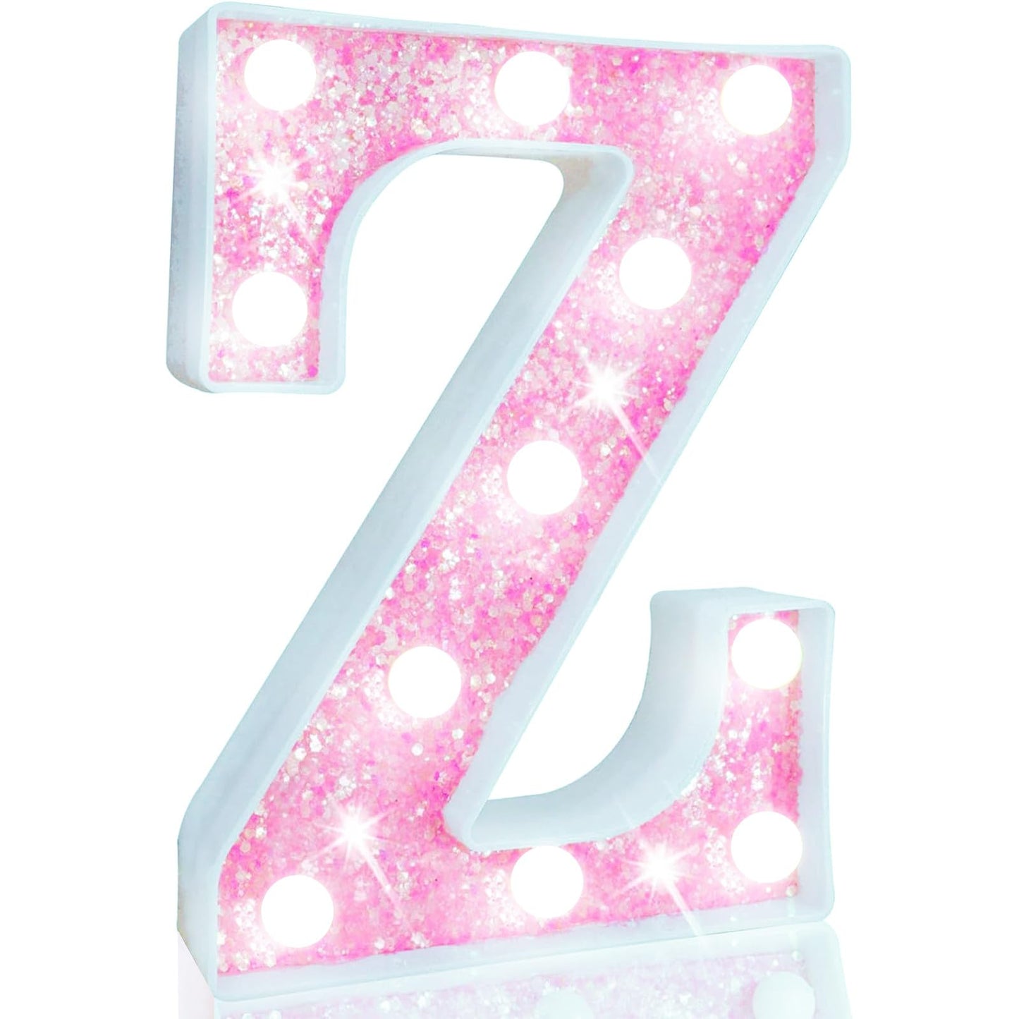 Pooqla Led Marquee Letter Lights  Light Up Letters Glitter Letter Sign Girls Gift  Battery Powered Night Light Pink Birthday Party Room Wedding Christmas Girls Bedroom Dorm Decoration  Cool White Z
