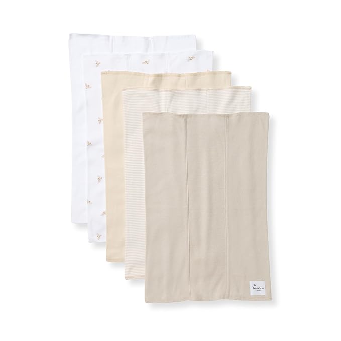 Burt's Bees Baby Infant Burp Cloths, 100% Organic Cotton Extra Absorbent Soft Fabric Drool Cloths, 5-Pack Newborn Must-Have Essential Large Burping Cloths, One Size 17 x 11.75 Inches