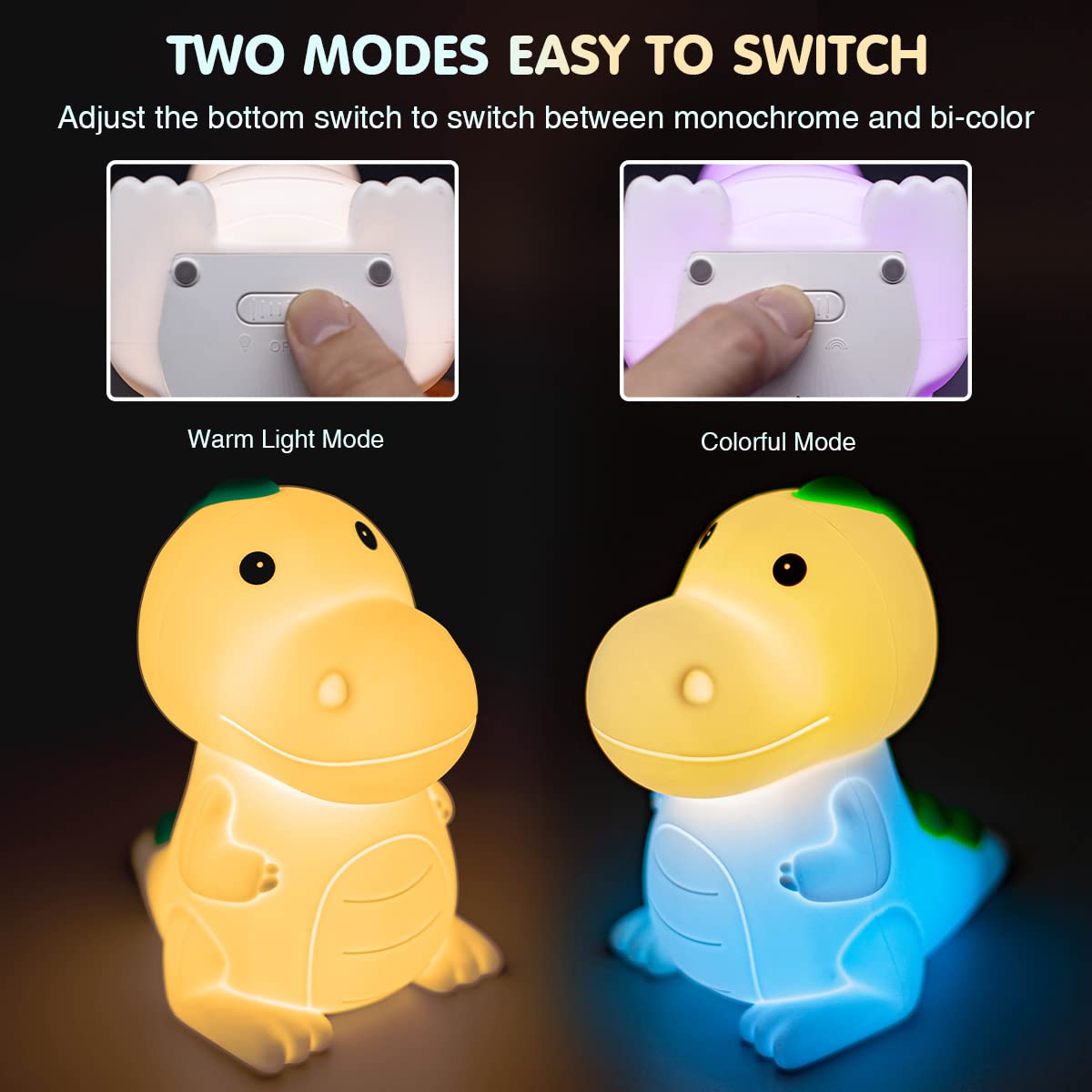 LEDHOLYT Dinosaur Night Light for Kids, Cute Silicone Lamp, Model JXJA020, Kawaii Bedside Lamp for Baby and Toddler