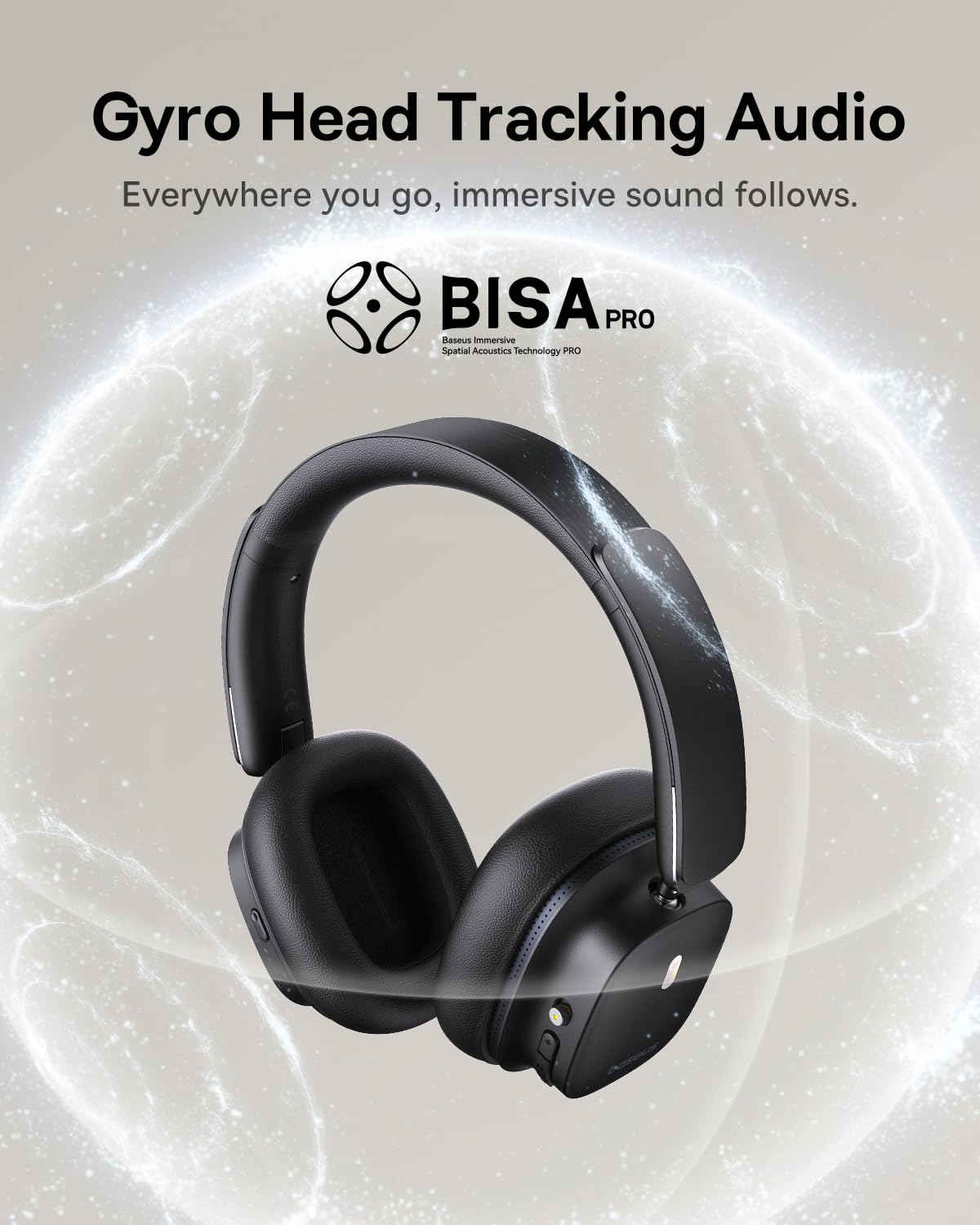Baseus Bowie 30 Max Active Noise Cancelling Headphones, Head Tracking Spatial Audio, LDAC Hi-Res Wireless Sound, 65H Playtime, Comfort Fit, Clear Calls, App Control, Bluetooth 5.4 Headphones Over Ear