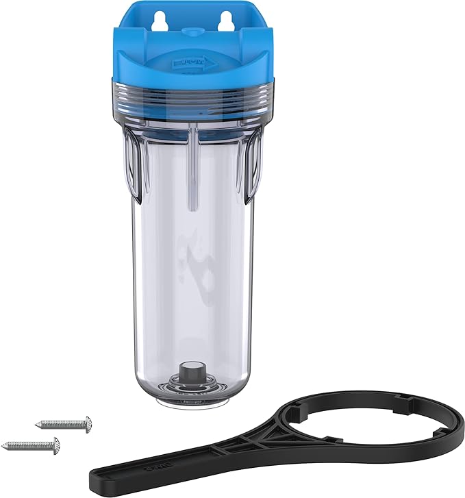 Pentair OMNIFilter WH5 Filter Housing, 10" Standard Clear Sump Water Filter Housing with Integral Mounting Bracket and 3/4" NPT Inlet, includes Housing, Mounting Screws and Wrench, Clear