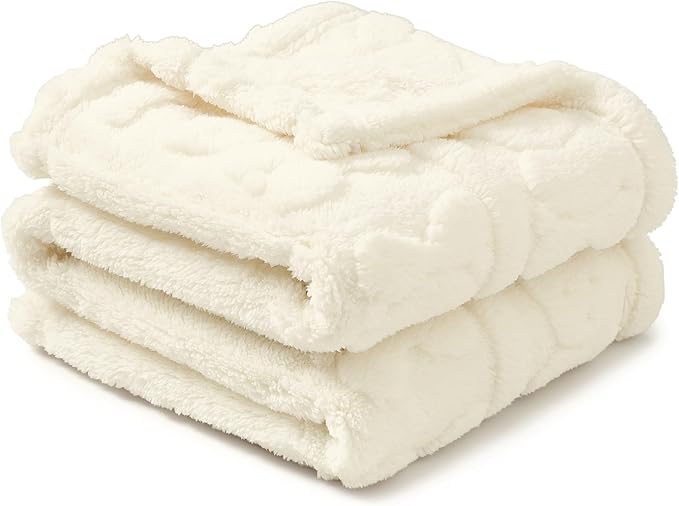 CREVENT 30"X40" Cozy Soft Warm Sherpa Baby Blanket for Girls Boys, Newborn Essentials for Infant, Baby Shower Receiving Gift - Ivory Bear 75X100cm + Gift Bag with Ribbon