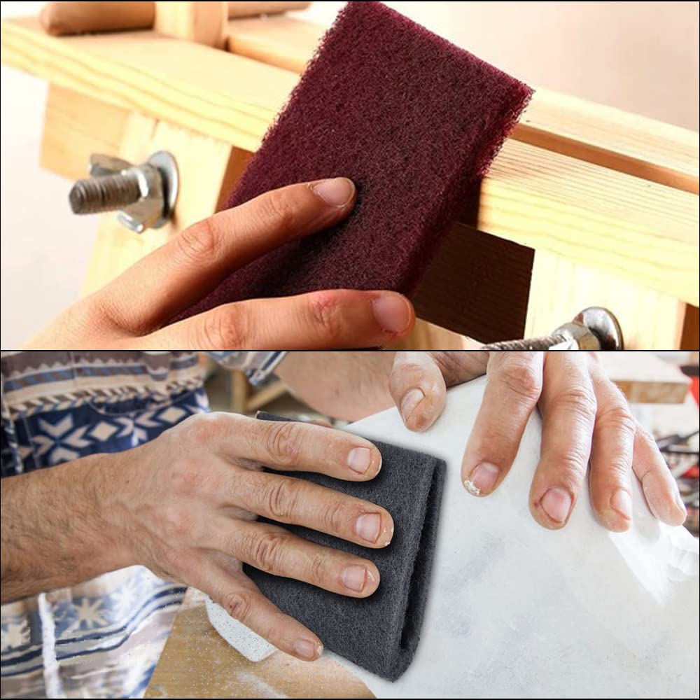 QZATTCAEN 6"x9" Automotive Scuff Pad 8 Pack (7447&7448) - 4 Maroon(Fine) & 4 Gray(Ultra Fine), Wet/Dry Reusable Scuffing Pad for Paint Prep, Sanding - Auto Body, Woodworking & Handicrafts