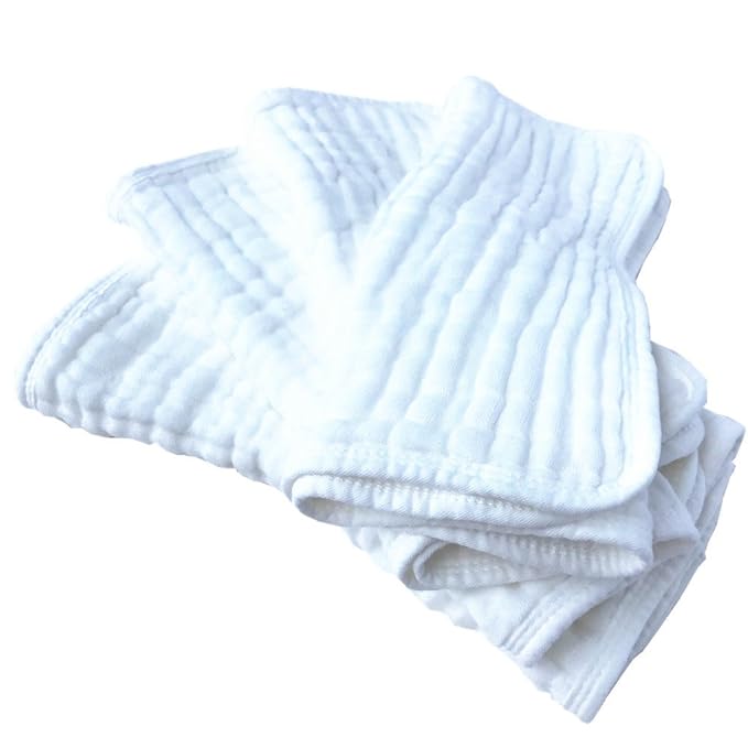 Synrroe Burp Cloths Large, Muslin Burp Cloths for Baby, Extra Absorbent and Soft, 6 Layers 20 by 10 Inches 100% Cotton (White Large 4 Pack)