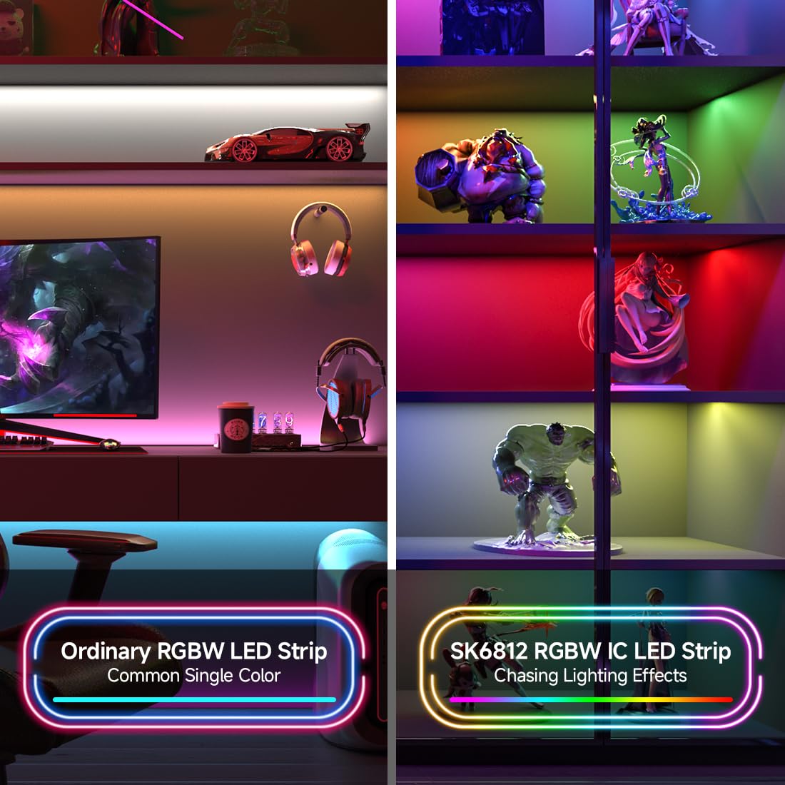 Btf-Lighting Sk6812(Similar Ws2812B) Rgbw Rgb+Warm White(3000K) Individually Addressable Dc12V 16.4Ft 60Led/Pixels/M 4 Colors In 1 Light Dream Color Led Strip Ip65 White Pcb(No Adapter Or Controller)